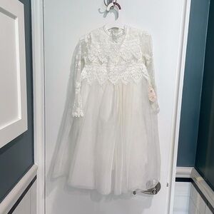 Nicolettes Couture Girls Dress 3T White Flower Girl Formal Lace Tulle Lined